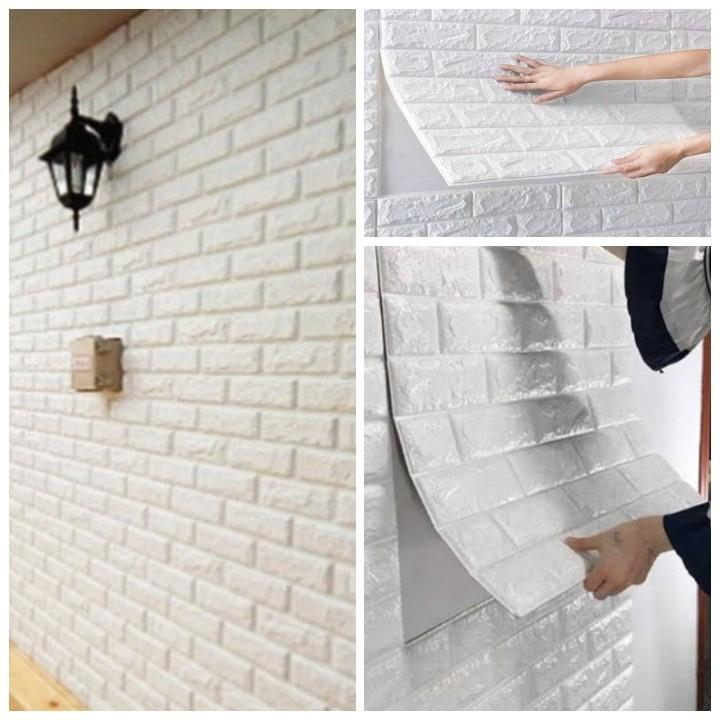 Foam Wallpaper 3D Wallpaper Motif Bata Putih Timbul Foam Tebal Ukuran 38x70CM Homesky_88