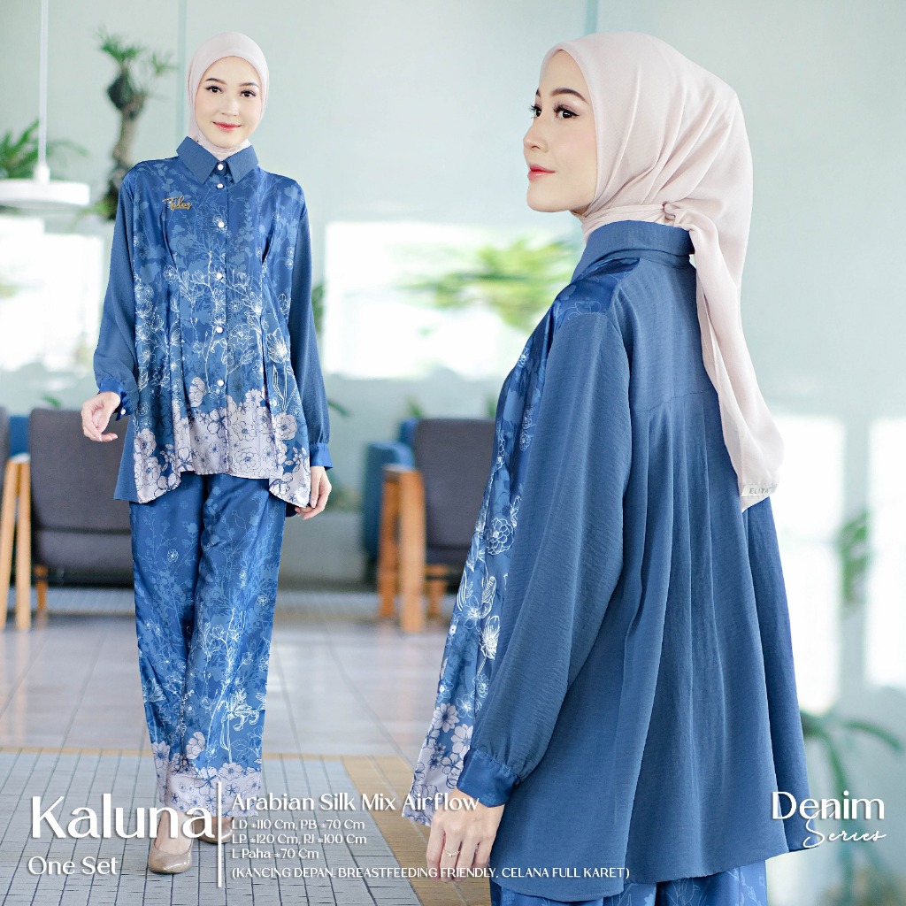 Setulus Signature Kaluna One Set Wanita Muslim Arabian Silk Mix Airflow Motif Batik Setelan Celana O
