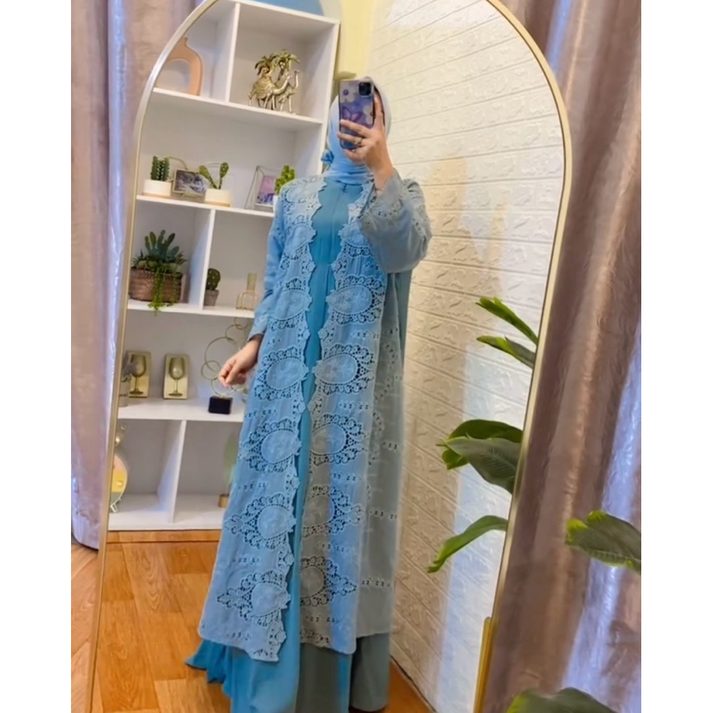 gamis brokat wanita pesta elegan kombinasi brokat full model anggun