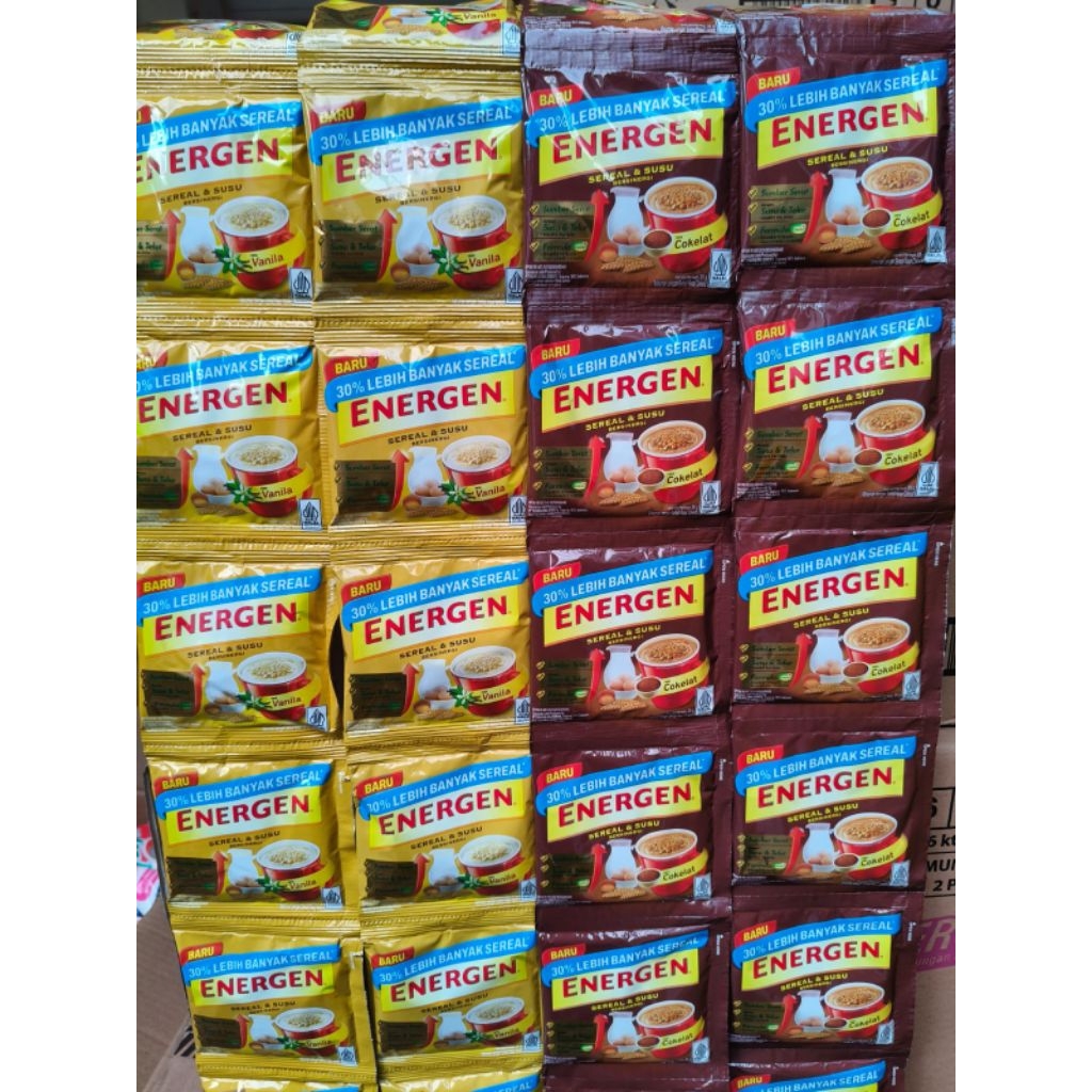 

Energen Sereal Coklat Vanila Kacang Hijau Jahe Kurma Kemasan Baru Ecer & Kartonan Murah