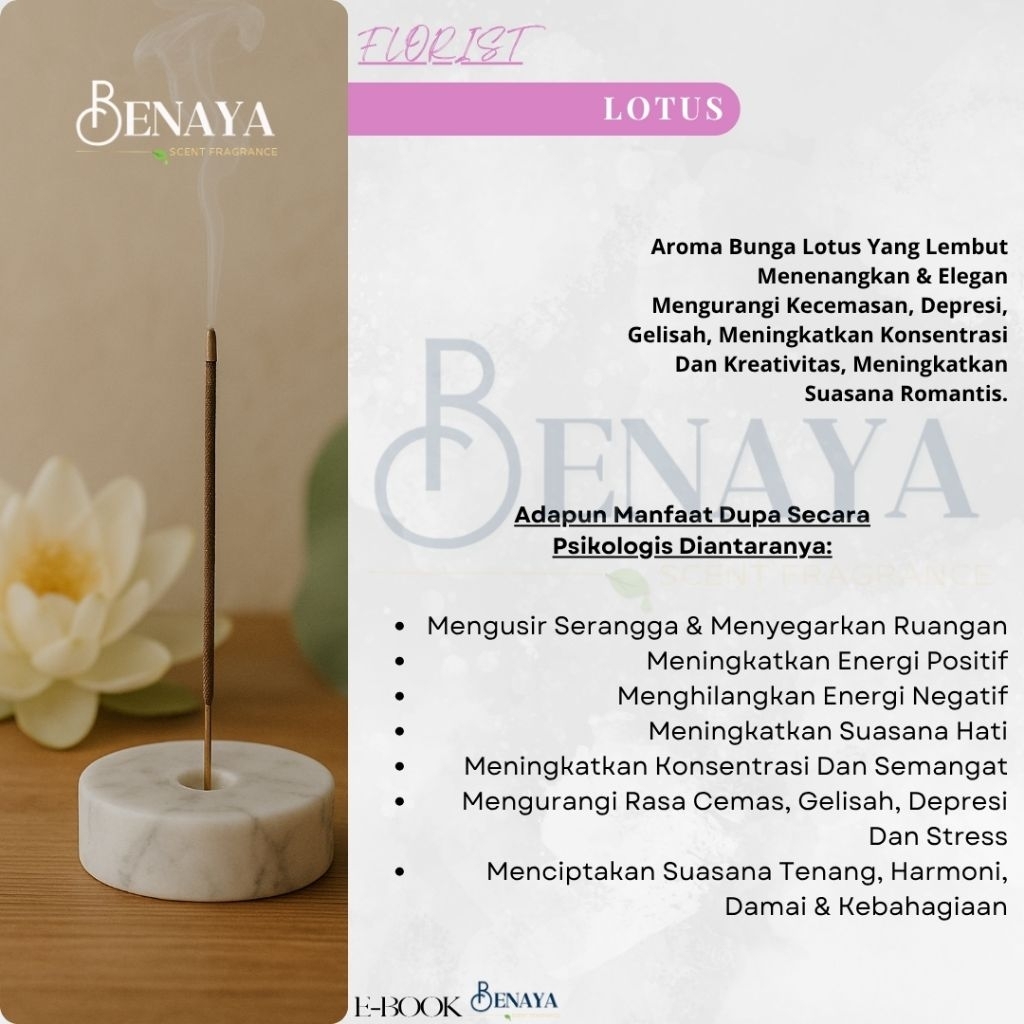 BENAYA Incense Stick AROMATERAPI BAKAR LOTUS DUPA HIO WANGI PREMIUM