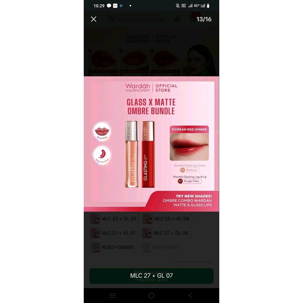wardah paket ombre glasting lip