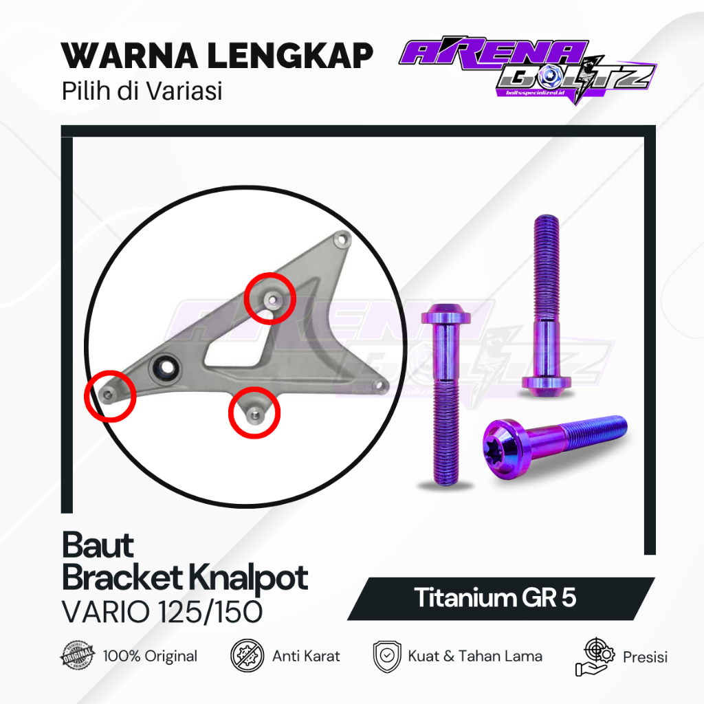 Baut Arm Knalpot / Dudukan Knalpot / Bracket Knalpot Vario 125/150 Titanium GR5 Original