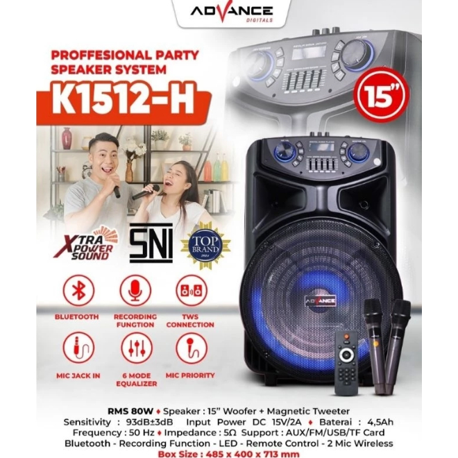 ADVANCE PORTABLE SPEAKER 15 INCH BLUETOOTH K-1512H