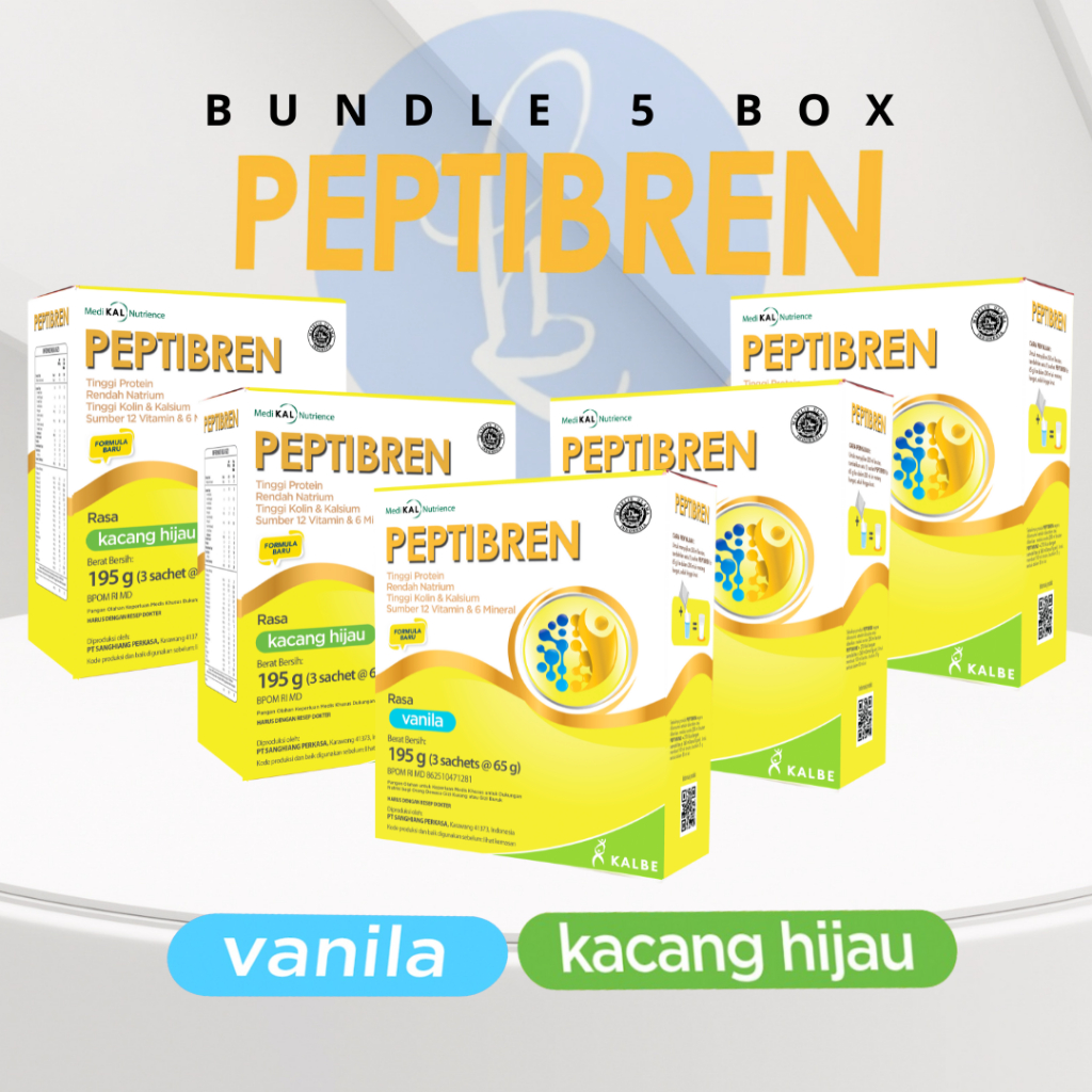 

PEPTIBREN – Bundle 5 Box – Nutrisi Tinggi Protein Rendah Elektrolit, Rasa Vanila & Kacang Hijau
