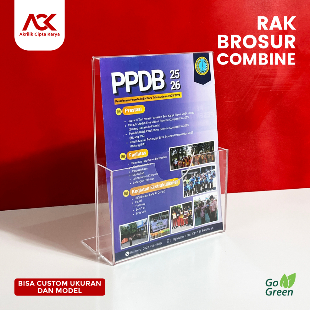 

Rak Tempat Display Brosur Akrilik Custom Model A4 - A5 - Combine
