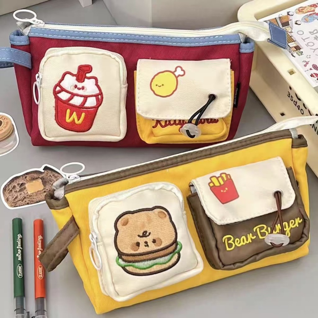 

Burger pencil case with cute design, stationery box with large capacity for students