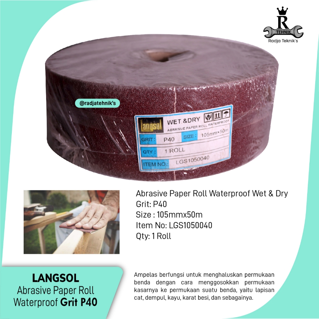 Abrasive Cloth Roll  Kertas Amplas Roll Waterproof P40/5R  Langsol Kertas Amplas  Kertas Amplas 5 Ro