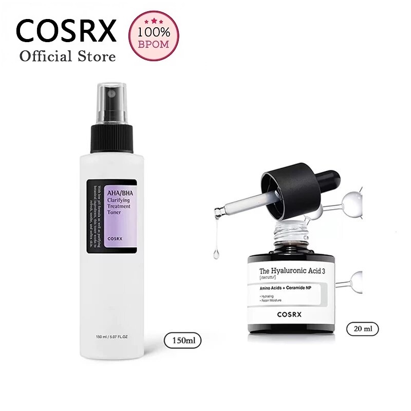 [100% Original] COSRX The Hyaluronic Acid 3 Serum, Size+COSRX AHA/BHA Clarifying Treatment Toner