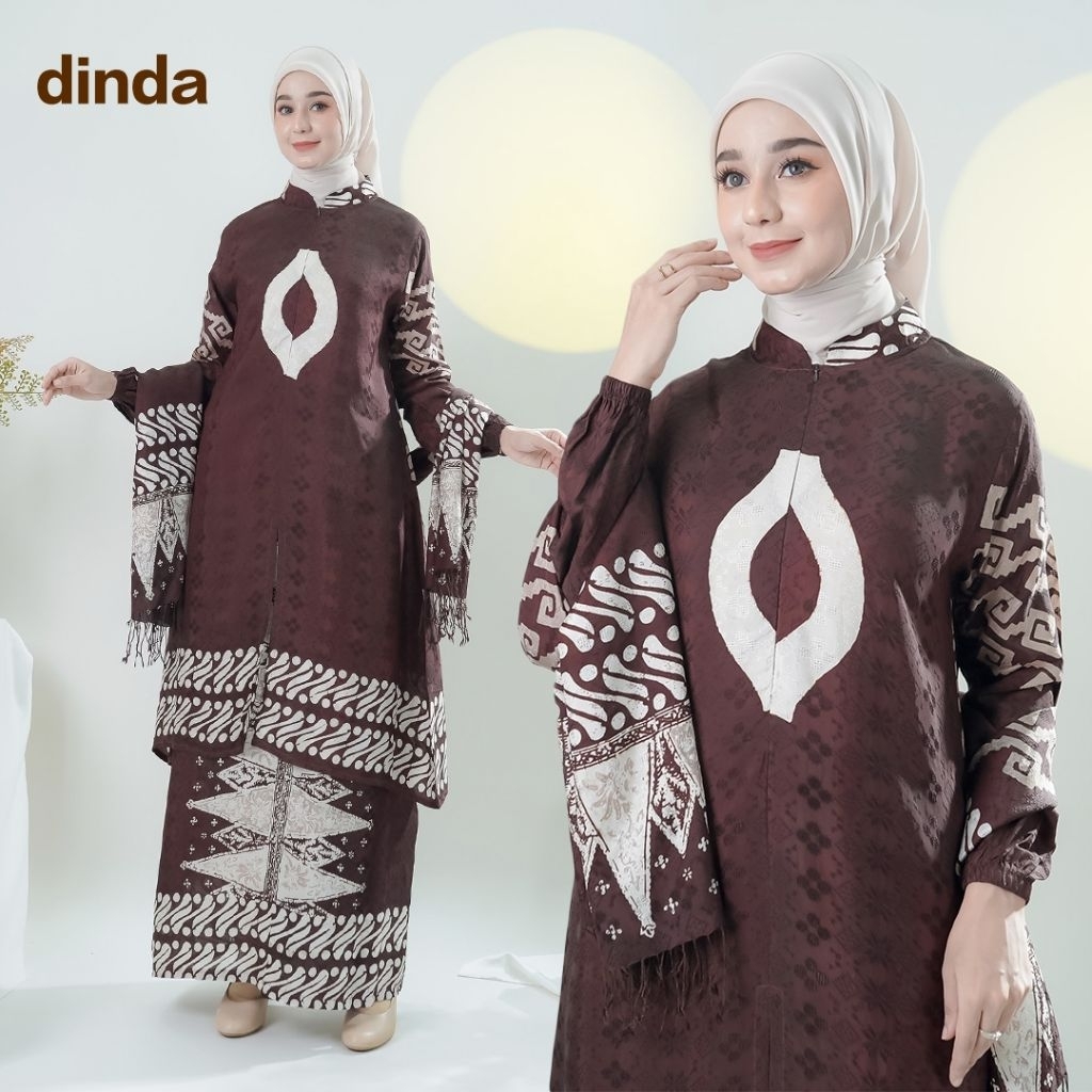 Set Tunik Batik Sutra Selendang Busui Gamis Melayu Modern Wanita