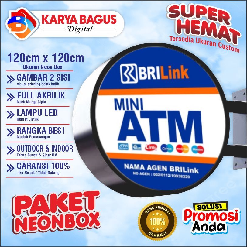 Neon Box BRI Link Bulat / Neon Box Bulat 2 Sisi + Bracket Siap Pasang / Neon Box Akrilik