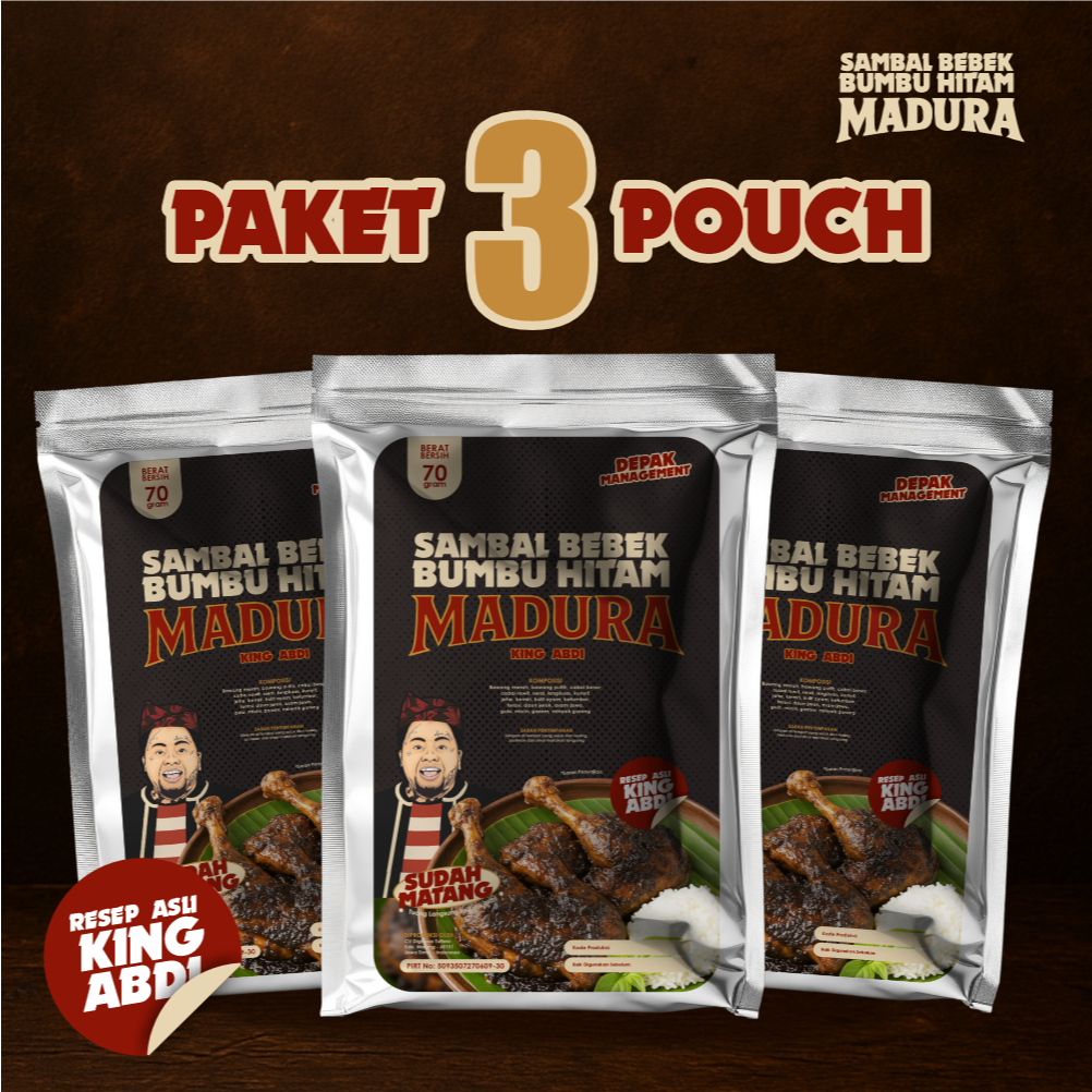 

PAKET 3 POUCH Sambal Bebek Bumbu Hitam Madura King Abdi