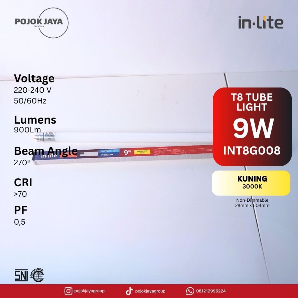 InLite LED Lampu TL T8 120cm INT8G008 9 WATT 3000K