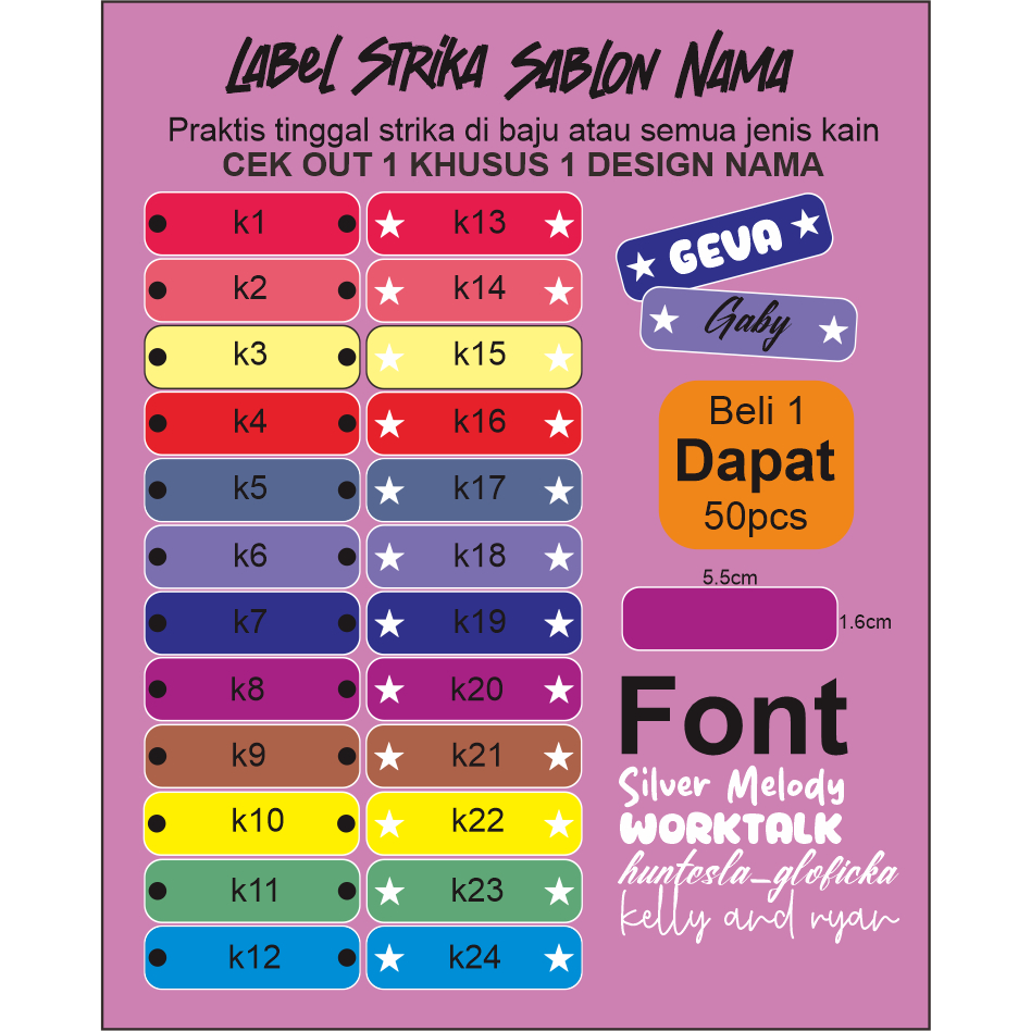 

Stiker Nama Custom / Stiker Nama Baju / Stiker Nama / ISI 50PCS