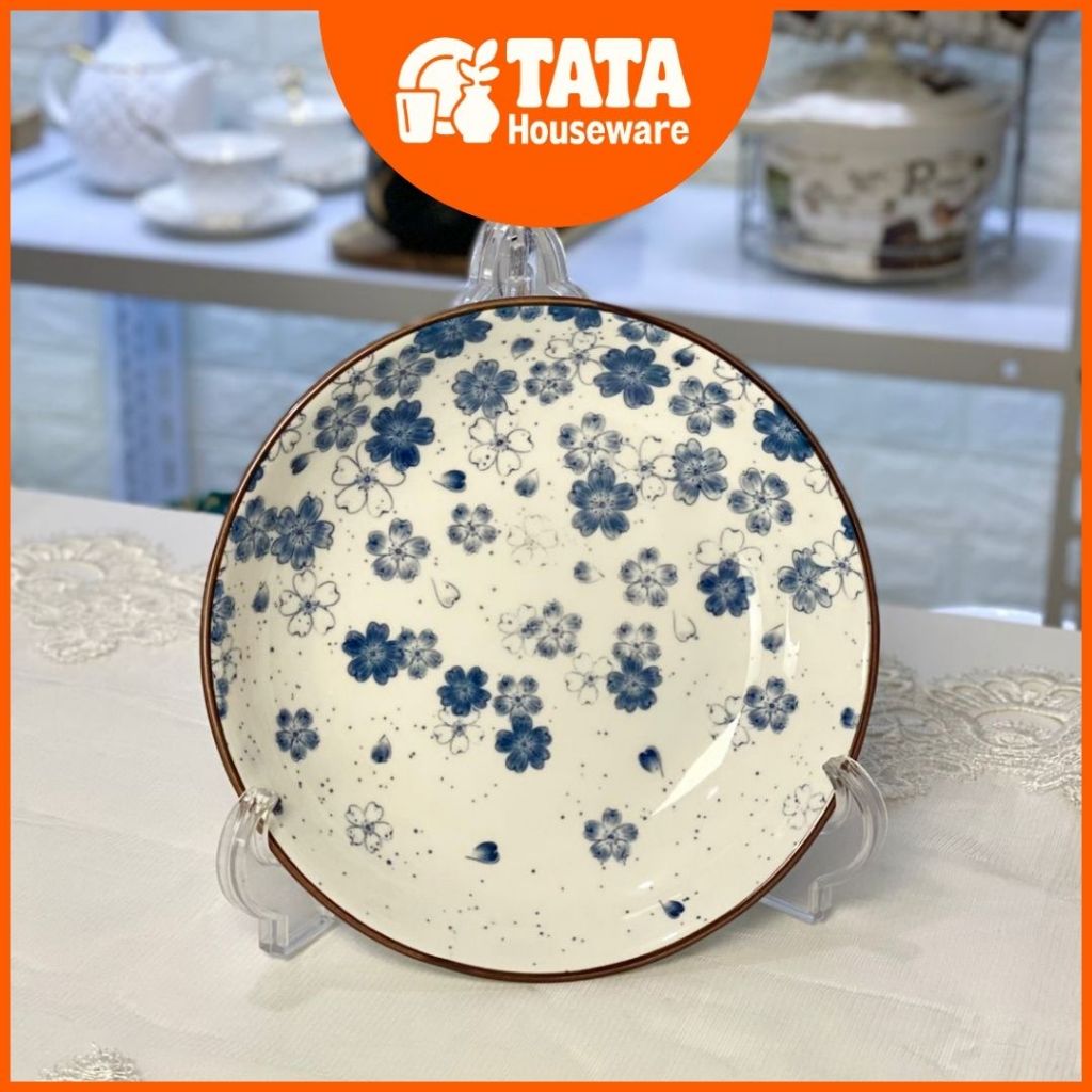 [TATA] Piring Makan Saji Keramik Bunga Biru / Peralatan Makan Serbaguna / Piring Keramik Aesthetic