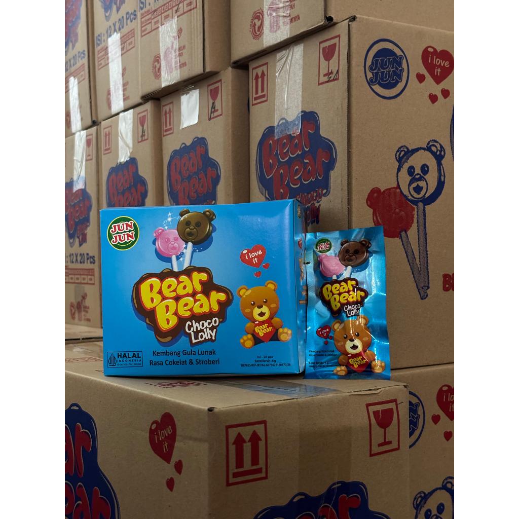 

BEAR BEAR CHOCO LOLY - SNACK COKLAT RASA COKLAT DAN STRAWBERRY 1 INNER BOX ISI 20 PCS