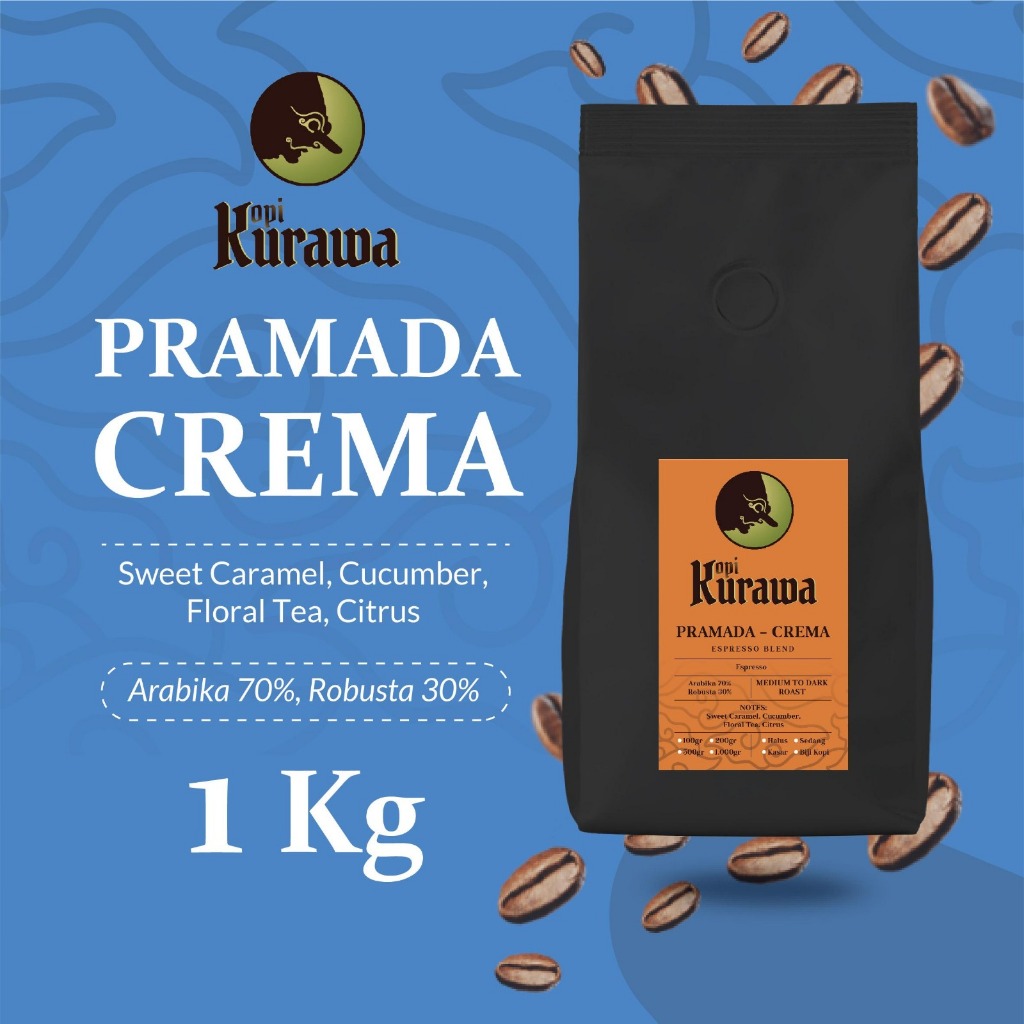 

Kopi Crema Espresso Blend Pramada Coffee Roasted Bean Biji Bubuk 1Kg
