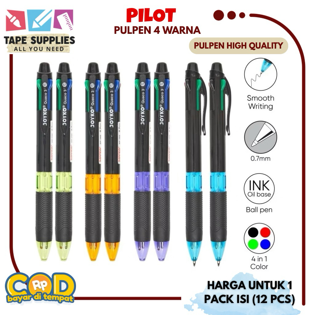 

(12pcs) Pulpen 4 WARNA JOYKO BP-288 Quaco 3