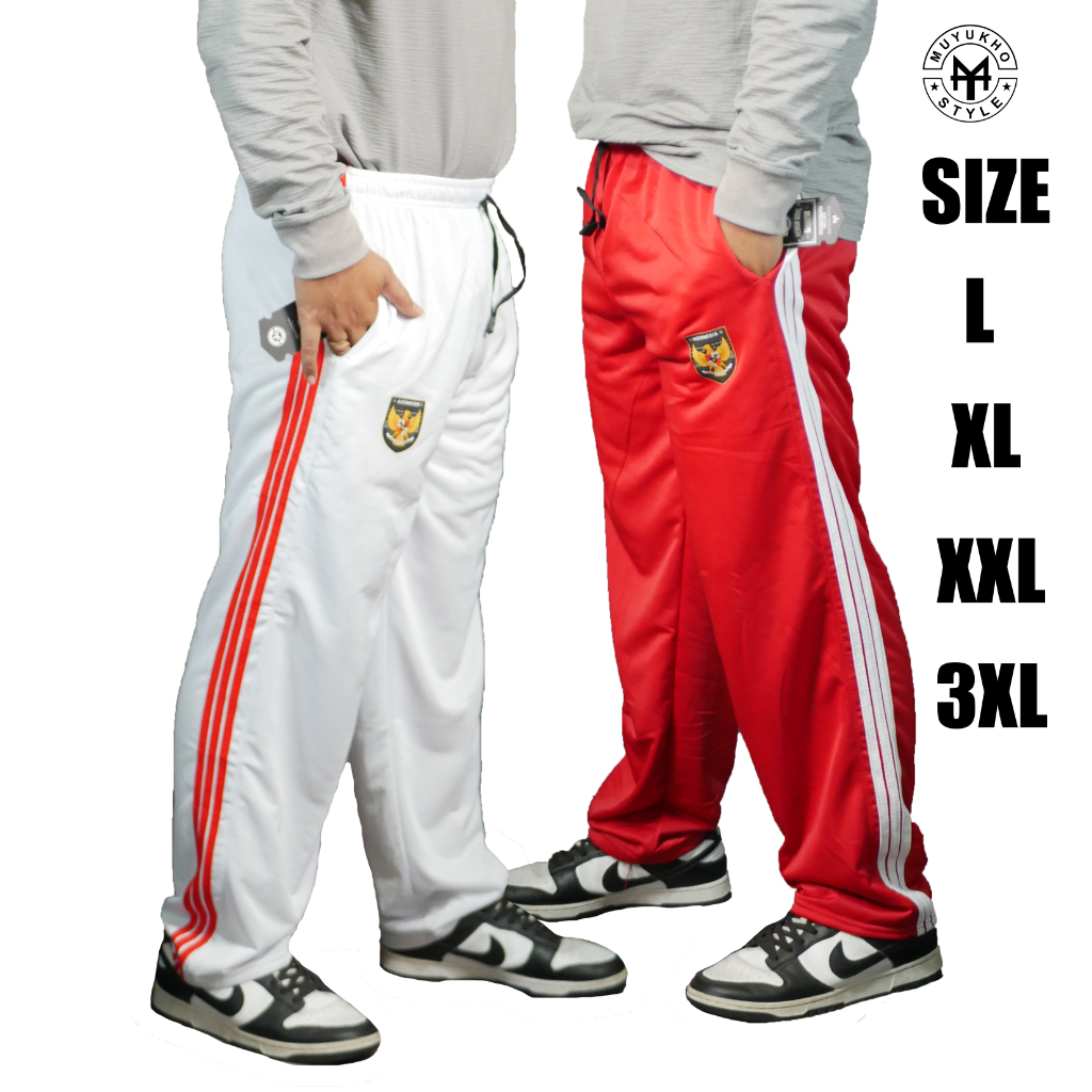 Celana Training Panjang Pria Wanita Dewasa Merah Putih Size L Xl XXL 3XL