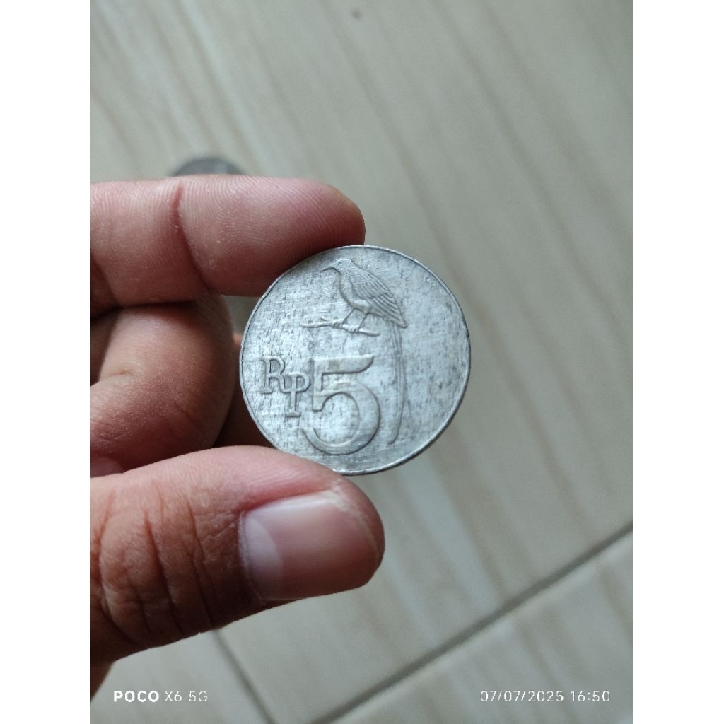 Uang Koin kuno 5 Rupiah Srigunting