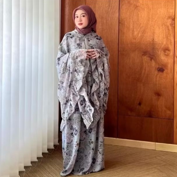 Preloved Heijab Mukena Travel Motif Series 39 - Grey Mint