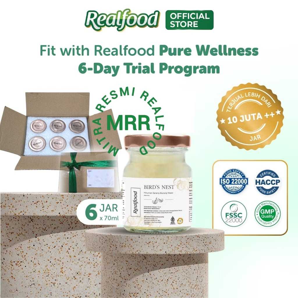 

Realfood Pure Wellness 6 Botol Box Polos ( Minuman Sarang Burung Walet ) MRR