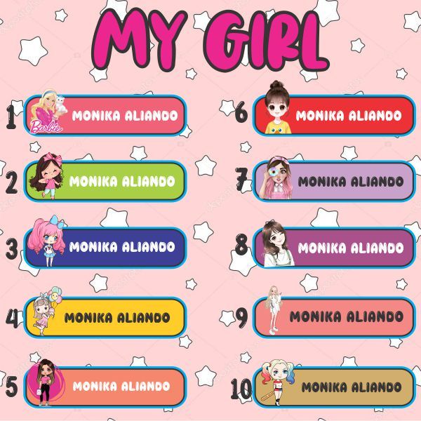 

Sticker Sablon Setrika Label Nama Karakter ( MY GIRL ) Anak Sekolah Pesantren Asrama Name Tag Laundry