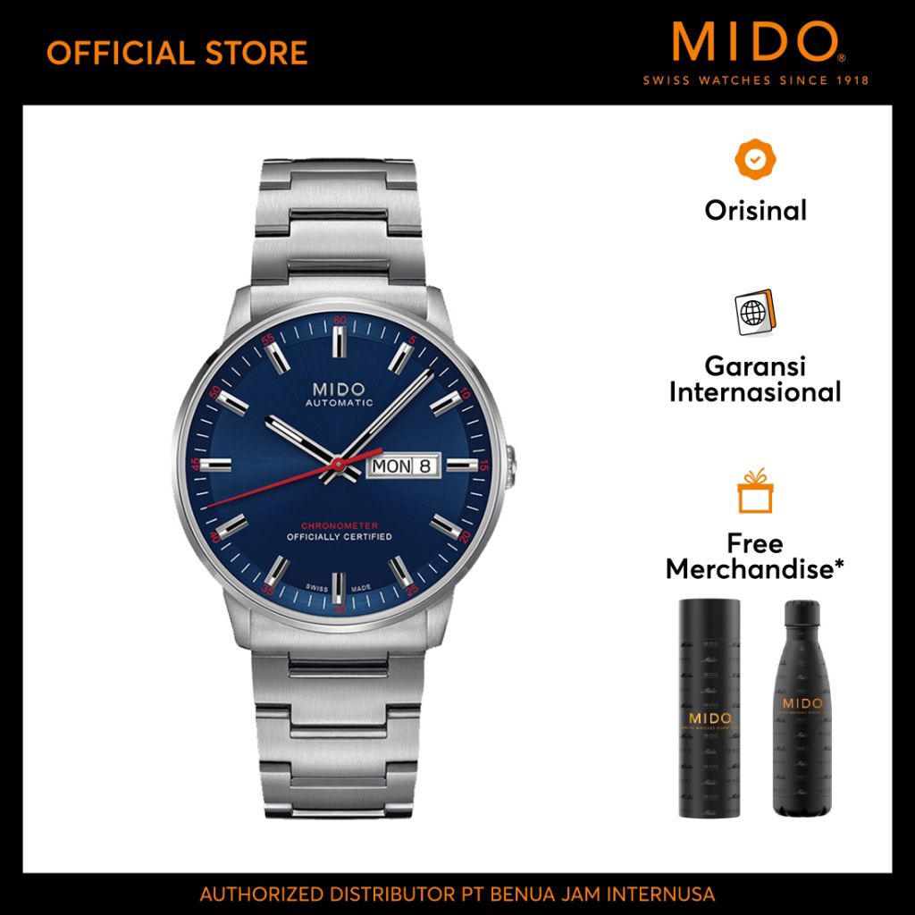MIDO M0214311104100 Commander Chronometer Blue Dial Stainless Steel Strap