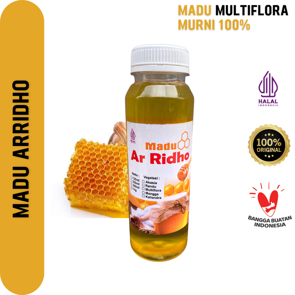 

Madu Murni Ar-Ridho Asli Nektar Multiflora Java Grade A 100% Alami Pure Natural Raw Honey - Kemasan Rapi
