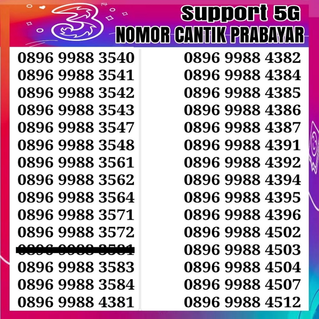 Nomor cantik kartu perdana tri 4G/5G