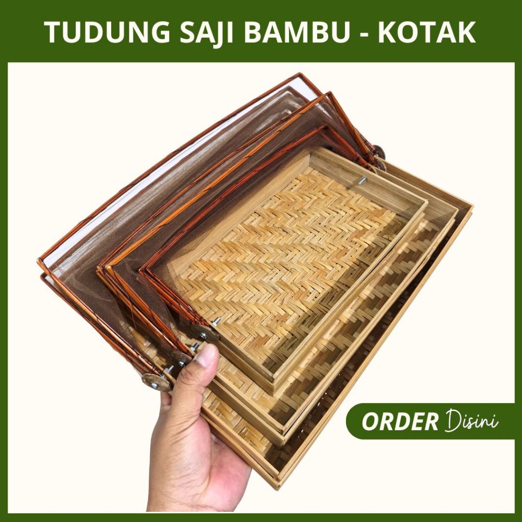 Tudung Saji Bambu Kotak Isi 3 pcs - Tempat Serbaguna Anyaman Bambu Estetik - Tudung Saji Susun 3pcs