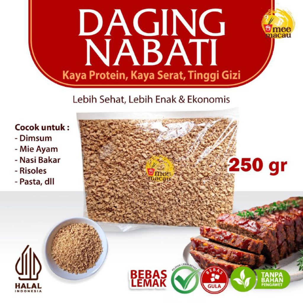 

Daging Nabati 250 Gram Protein Tekstur Serupa Daging Lebih Sehat Lebih Enak Lebih Ekonomis | Kaya Serat Kaya Protein Tinggi Gizi Bebas Lemak | Cocok Untuk Diet Sehat