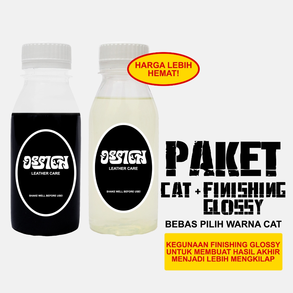 Paket Cat Kulit & Finishing Glossy OSSIEN 100ml | Untuk Jaket, Sepatu, Tas, Dompet