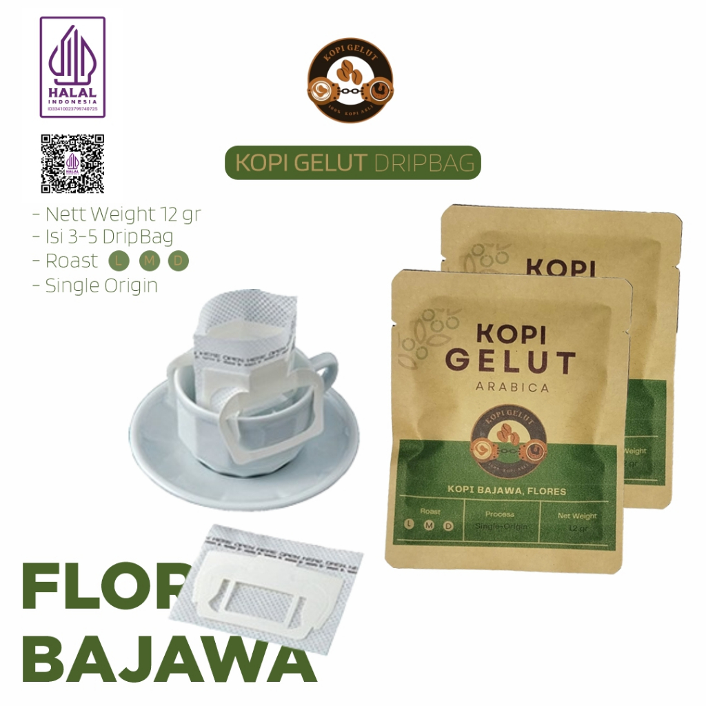 

100% Biji Kopi Full Arabica Kopi Bajawa Drip Bag 12gr By Kopi Gelut