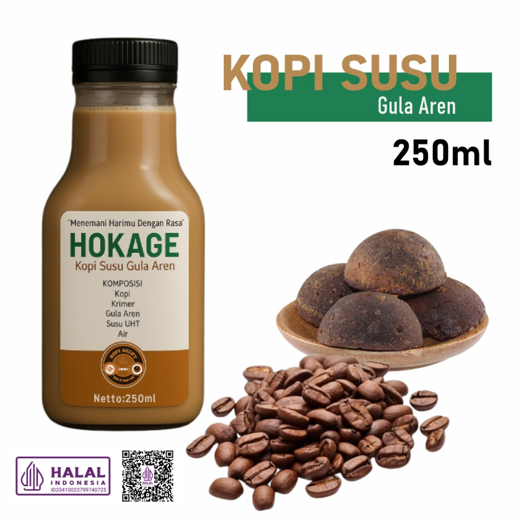 

HOKAGE - Kopi Susu Gula Aren 250ml | Kopi Botol Siap Minum by Kopi Gelut