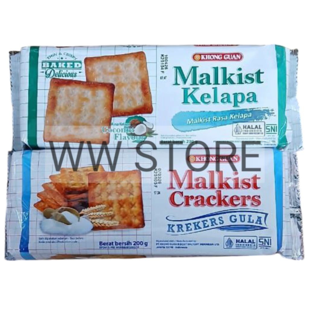 

Biskuit kreker kraker krekers krakers gula rasa kelapa halal MUI KHONG GUAN Malkist Sugar 200g Coconut 230g Cracker Crackers