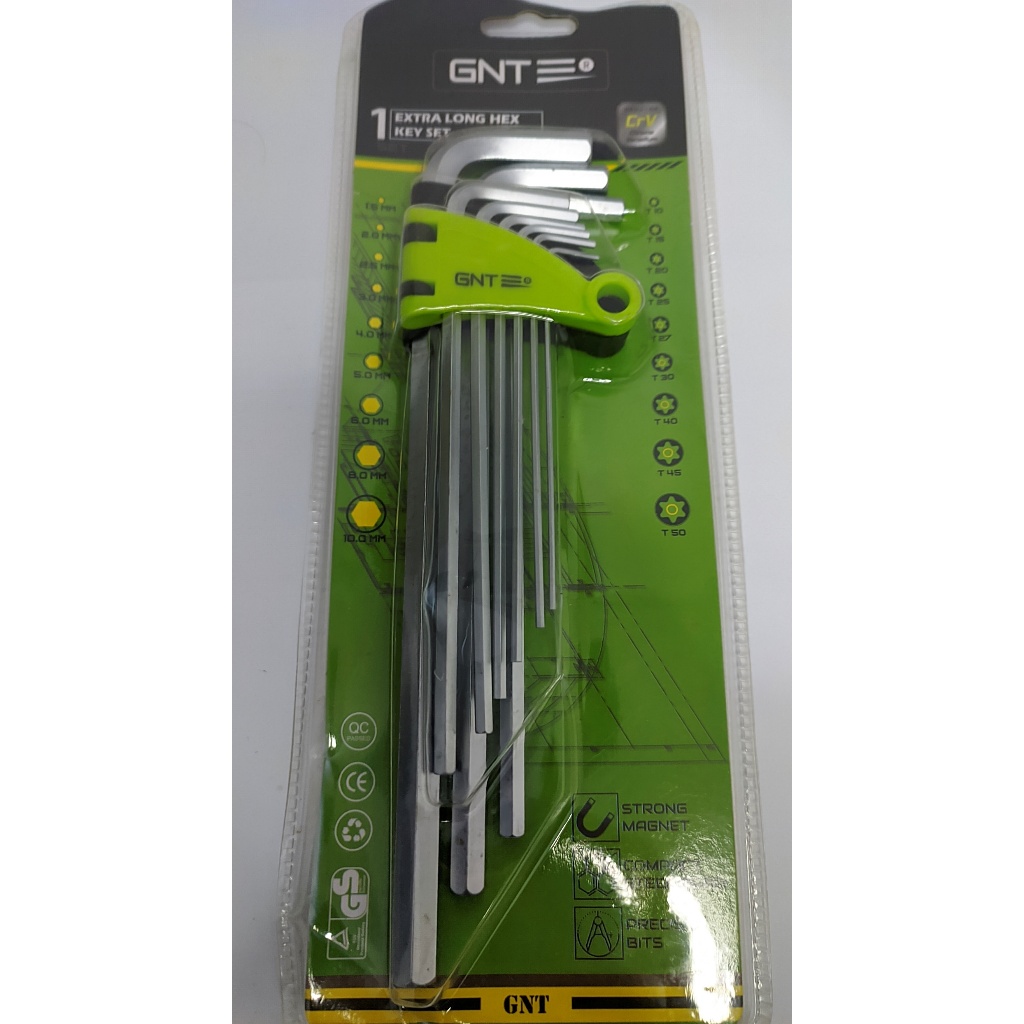 Kunci L Panjang GNT CrV Extra Long Hex Key Flat Set Lengkap