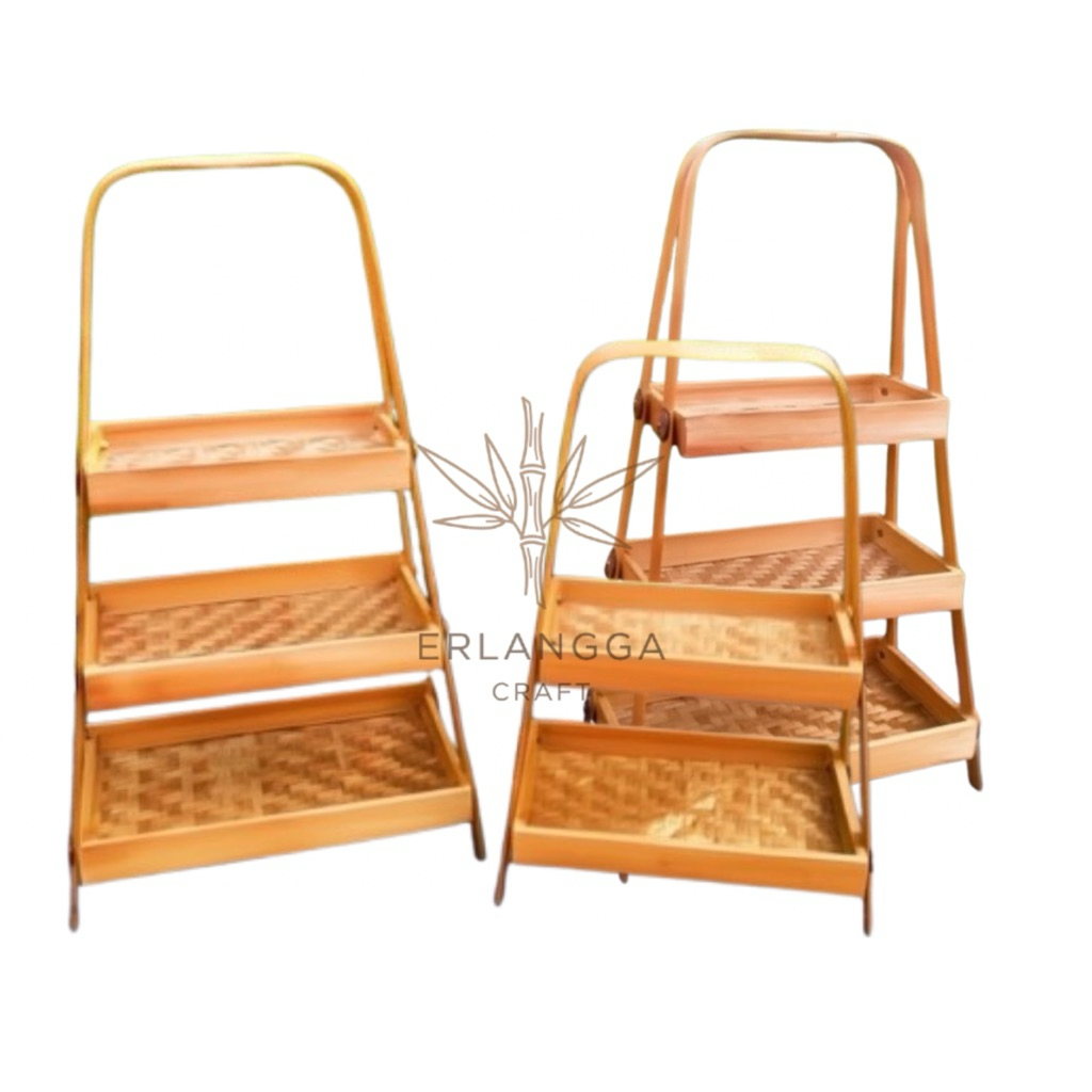 Rak Bambu Kotak 3 Susun | Rak Buah Bambu | Rak Dapur | Rak Kerajinan Bambu
