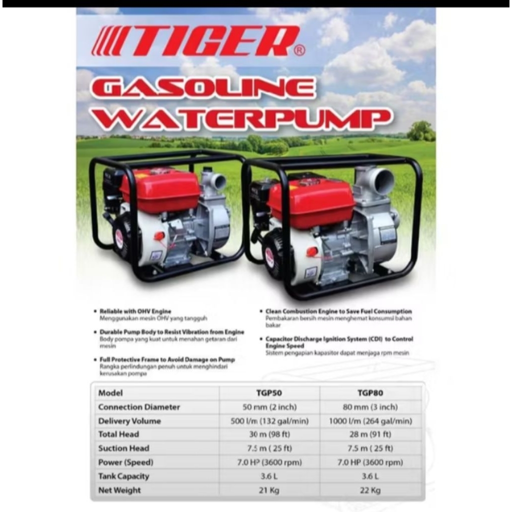 Mesin Pompa Air 2 Inch Tiger TGP50 / Mesin Pompa Air Irigasi 2 Inch Tiger TGP50