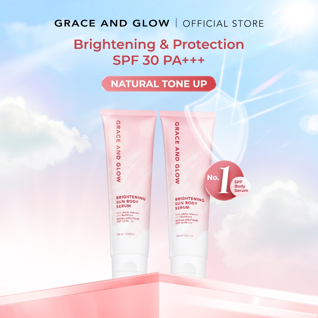 Grace and Glow BUNDLE 2 PCS Brightening Sun Body Serum Hand Body Lotion SPF 30 PA+++ (100ml x 2pcs) | Body Sunscreen Sunblock Badan Anti UV with Arbutin + Bearberry | Lotion Tone Up Wangi Tahan Lama untuk Melembabkan Mencerahkan Kulit Belang