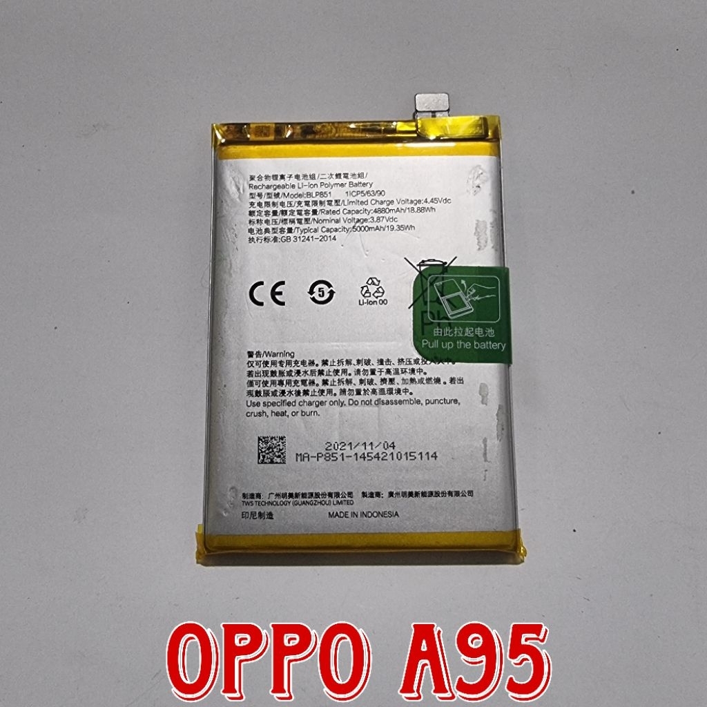 BATU BATRE BATERAI OPPO A95 BLP851 ORI COPOTAN NORMAL