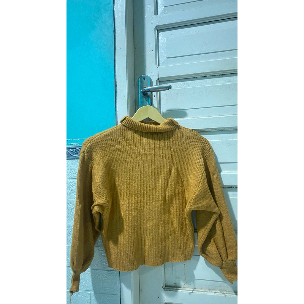 Mustard Rib Turtleneck Knit Sweater