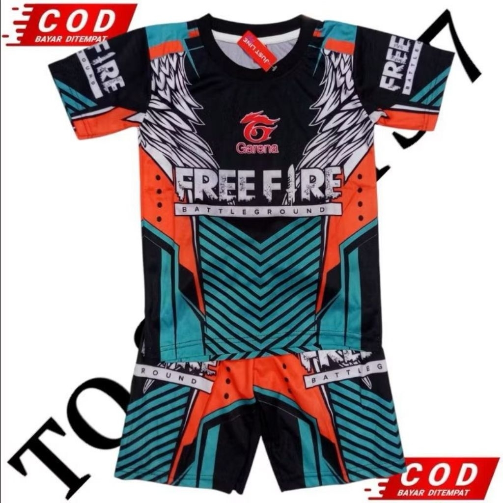 Setelan baju game esport anak motif Garena FF fullprint