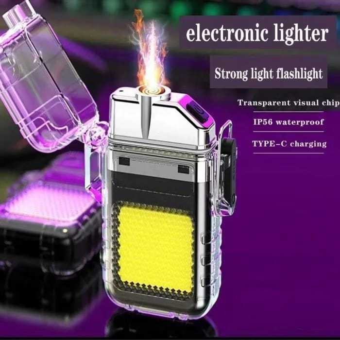 Korek Api Elektrik Waterproof dengan Senter LED 3 Mode - Rechargeable Type C Alat Pemantik Rokok
