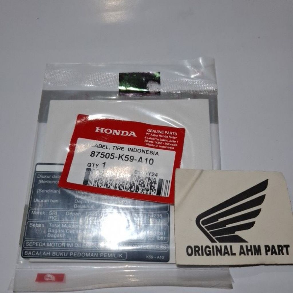 Label Tire Stiker Informasi Tekanan Angin Vario 150 Led125 Led Beat Esp Asli Honda 87505-K59-A10