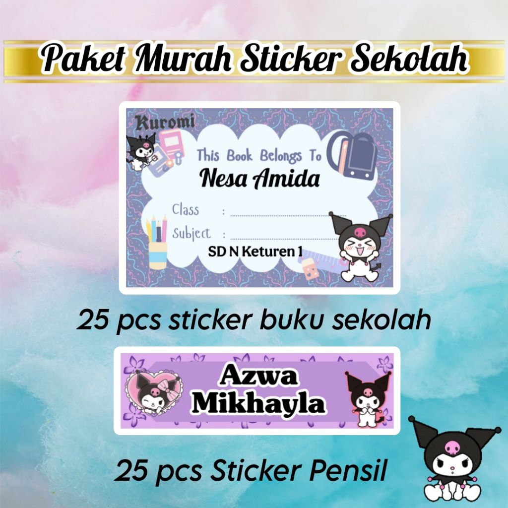 

(ISI 50 PCS) STICKER BUKU SEKOLAH + STICKER PENSIL MOTIF KUROMI