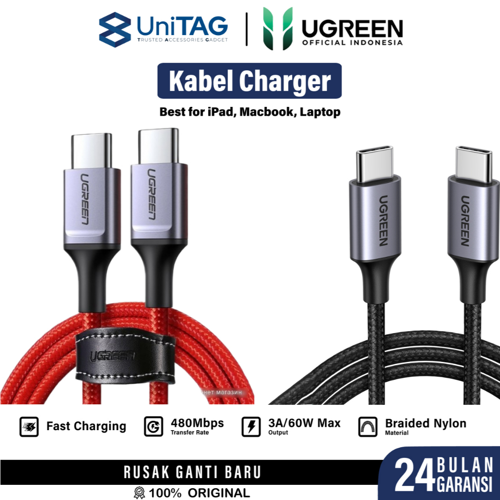 UGREEN Kabel Data Fast Charging iPad Air Pro Macbook Laptop Charger USB Type C to Type C Braided Cab