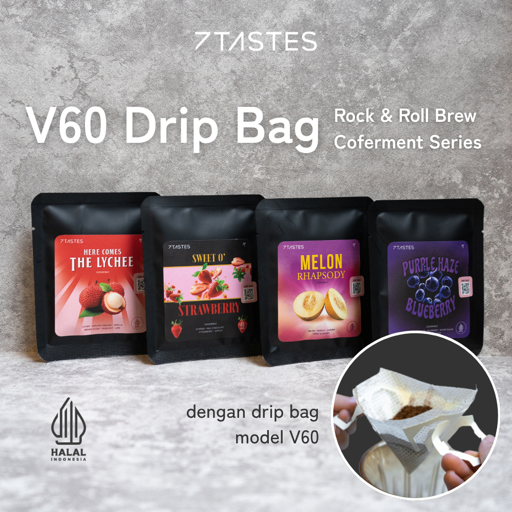 

Kopi Drip Bag 7 Tastes Ready to Brew Model V60 - Kopi Siap Seduh Rock and Roll Brew Coferment Coffee