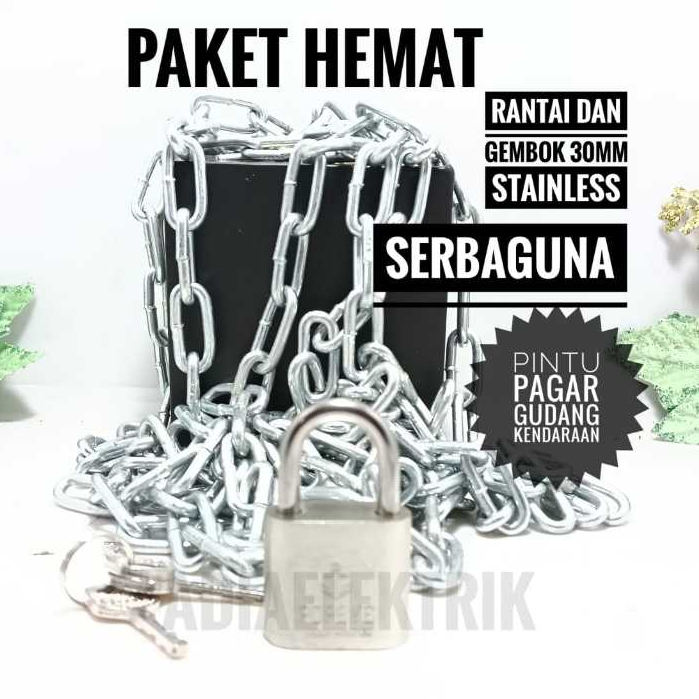 Rantai Kapal 1/8 Inch Rante Besi + Gembok 30mm Stainless Gembok Pagar Serbaguna / Rantai Besi Kapal 