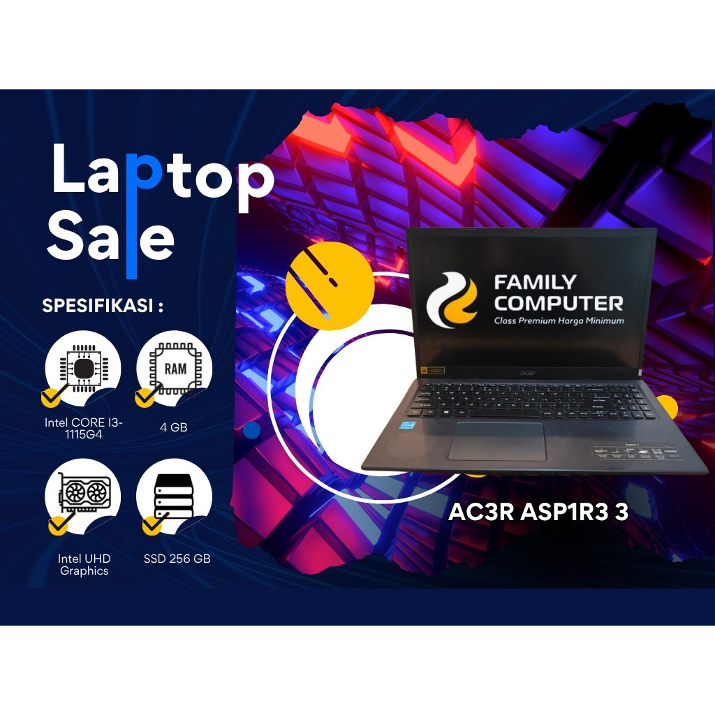 ACER ASPIRE 3 A315 | INTEL CORE I3-1115G4 | RAM 4GB DDR4 SSD 256GB | MULUS | SIAP PAKAI